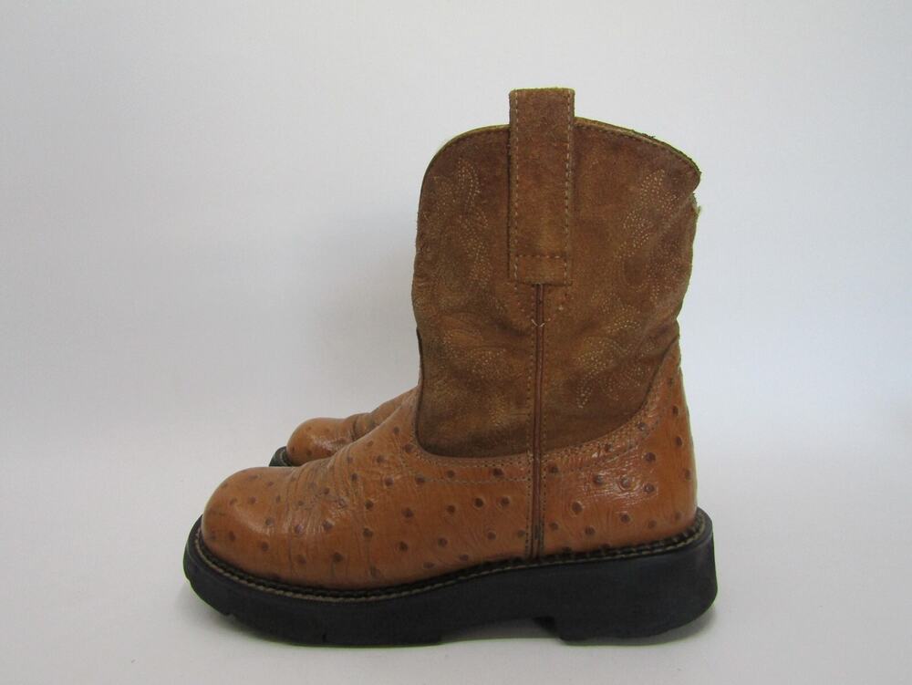 ARIAT Fatbaby Womens Size 6.5 B Brown Suede Embossed Ostrich Cowboy Boots